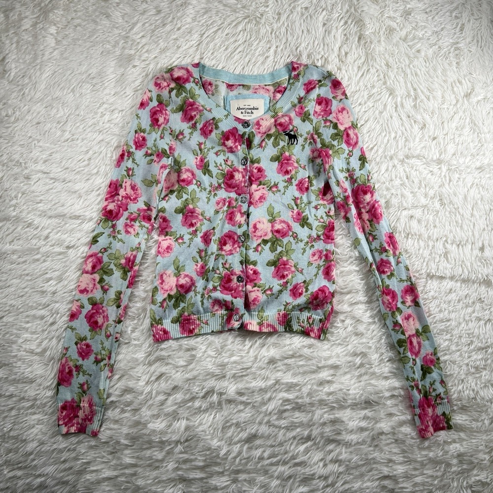 Vintage Abercrombie and Fitch Sweater Womens Small Floral Cardigan Babydoll Top